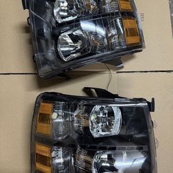 Pair LED DRL Headlights Compatible with 07-13 Chevy Silverado 1500 07-14 Silverado 2500/3500 HD, Black/Amber
