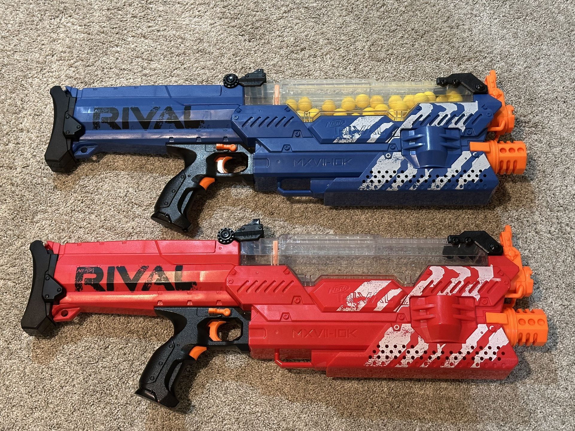NERF Rival Nemesis MXVII-10K Blaster, very powerful nerf gun, Blue and red