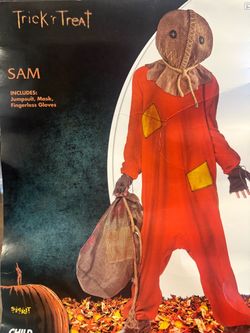 SAM COSTUME TRICK 'R TREAT MASK COSTUME NEW