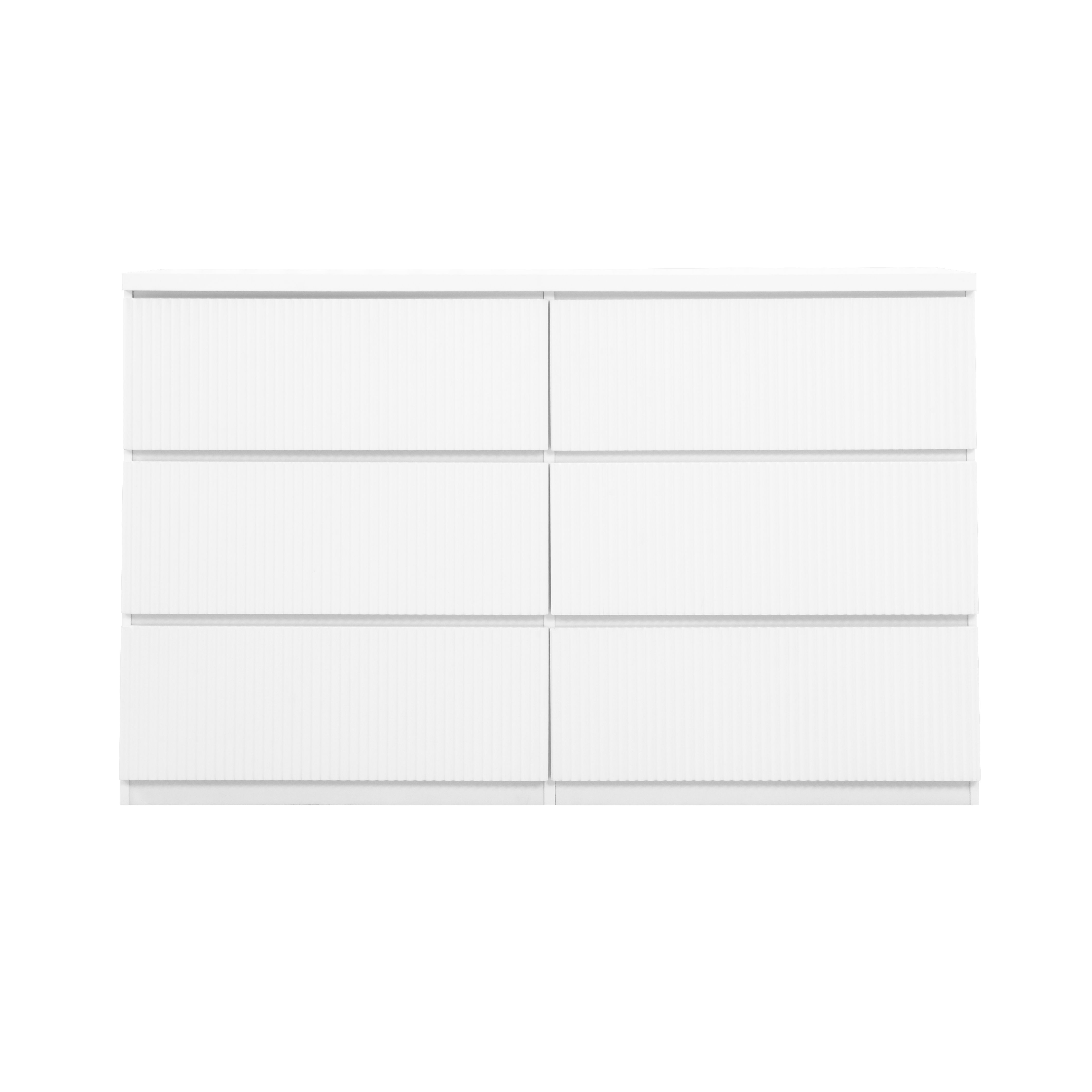 Modern White 6 Drawer Dresser, Wave Panel Drawer Fronts, Storage Cabinet, Versatile Chest of Drawers for Bedroom, Living Room - Sleek & Spacious Home