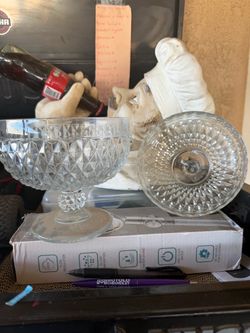 Cut Glass Crystal Compote and Dish Set