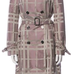 Burberry Trench Coat Womens 6 Purple Full Length Nova Check