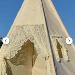 $45 Girls Flora Pattern T-Pee Sturdy, Ivory Lace Kids Teepee, 100% pre-shrunk Cotton Canvas Play Tent, Kids Room Decor.  Perfect for play indoors and 