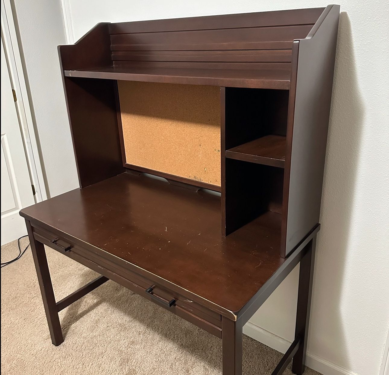 Dark Brown Wooden Desk With Hutch