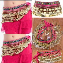 JEWELED SHIMMY HIP SCARF/Coins Belt Hip Skirt Scarf /cover up with Gold Coins