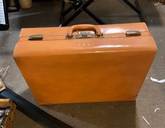 Vintage Tan Leather Hard-Shell Suitcase