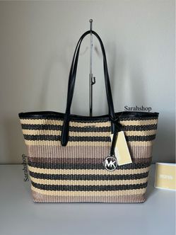 Michael Kors Avalon Medium Striped Woven Tote Bag