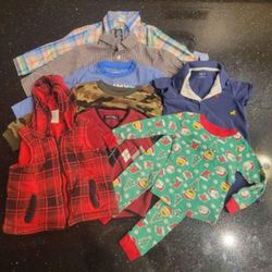18 Month Lot of 9 Baby Boy Toddler Long Sleeved Shirts Red Flannel Vest Christmas Pajamas Green Camo