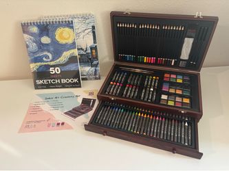 143 Piece Kids Coloring Set,Arts and Crafts Kits with 2 Drawing Pads,Waterclolr Paints,Crayons,Colored Pencils,Paint Set in Wooden Case,Professional A