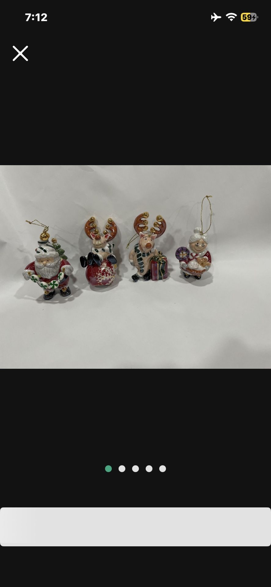 Porcelain Holiday Christmas Ornaments Set of Four (4)