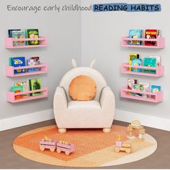 Pink Nursery Floating Shelves for Wall Set of 3, Baby Girls Room Wall Book Shelves for Kids Bedroom, Corner Bookshelf for Toddler Children Bathroom De
