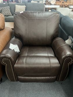 Brown Leather Recliner Chair with Nailhead Trim，$160