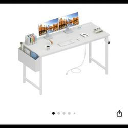 Lufeiya White Computer Desk with Power Outlet, 55 inch
Teen Study Table Home Office Work Writing Gaming Desks with Charging Station Outlets Built in, 