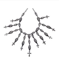 Gunmetal Skull and Cross Charm Necklace