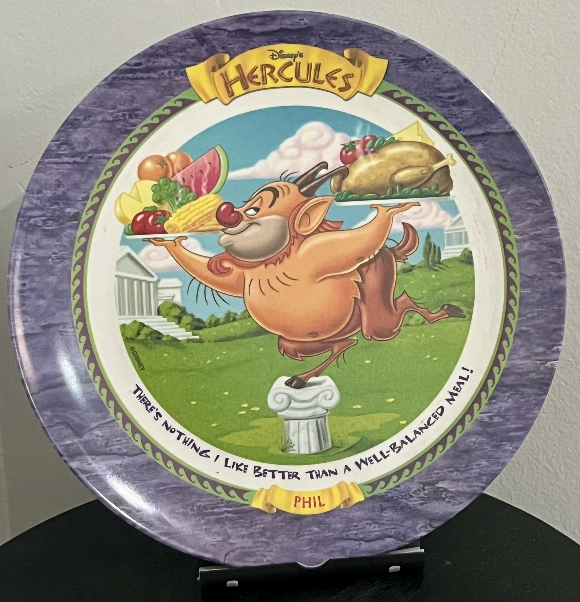 Vintage Phil Hercules Plate Disney With Original McDonald's 1997 Sticker  