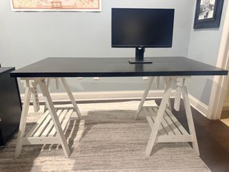 Trestle Desk with Black Top and White Legs