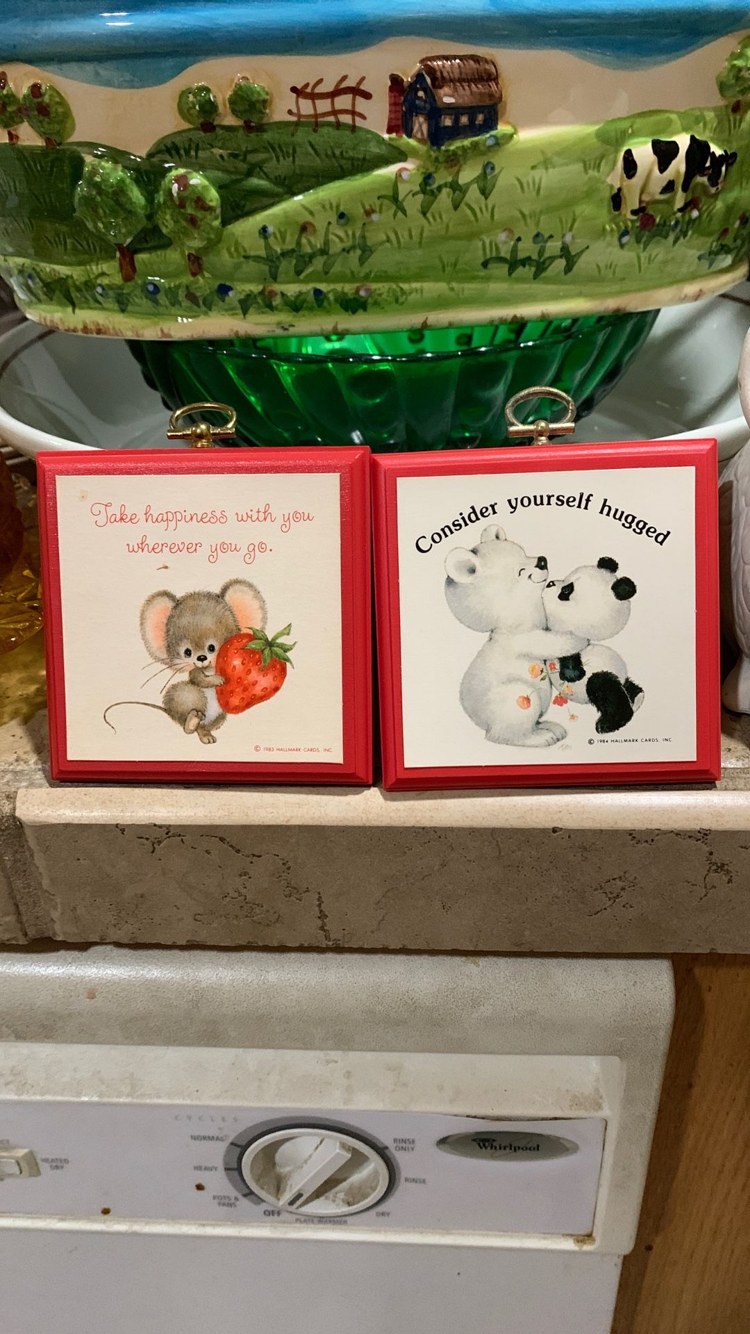 Vintage Hallmark Plaques- Panda Bear & Mouse With strawberry 1984