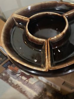 Brown Glazed Ceramic Divided Serving Tray