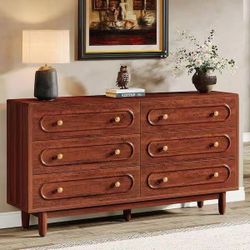 Walnut Brown 6-Drawer 55 in. Dresser