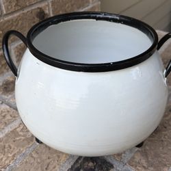 Vintage White Porcelain Enamelware Chamber Pot