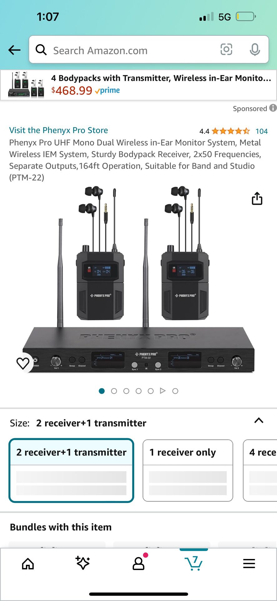Phenyx Pro UHF Mono Dual Wireless in-Ear Monitor System