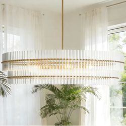 48" Crystal Fluted Glow Chandelier, Finial Details, Solid Crystal Craftsmanship, Fluted Modern Design, Bronze-Finished Iron Finials, Light, Bright, Ai