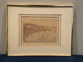 TOSHI YOSHIDA (1911-1995) Woodblock Print "From The Ryogoku Bridge" w/ Jizuri