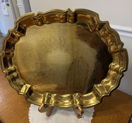 Lacquered Brass Tray With Floral  Etching