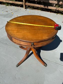 Antique Round Drum Table with Lion Hardware