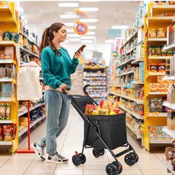 Folding Wagon Cart, Heavy Duty Outdoor Garden Cart, Large Capacity Beach Wagon with All-Terrain Wheels, Adjustable Folded Cart for Camping Shopping Sp
