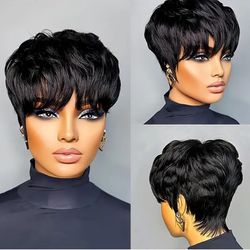 Pixie Cut  Short Wigs Human Hair With Bangs 