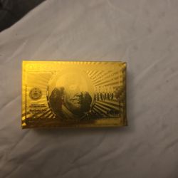 24k Gold Foil Poker Playing Cards $100 Bill With Matching Open Box Unused