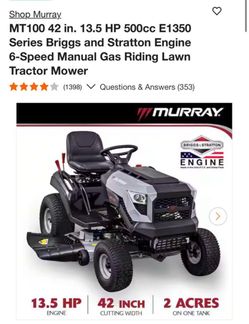 Murray MT100 42 in. 13.5 HP 500cc E1350 Series Briggs and Stratton Engine 6-Speed Manual Gas Riding Lawn Tractor Mower new