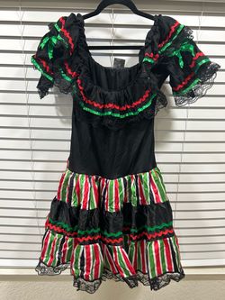 Women’s Mexican Day Of The Dead Black Dress Size M/L Halloween Costume