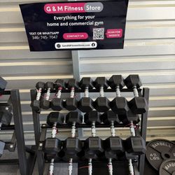 Top quality ⭐️New pair of 5,10,15,20,25,30,40,50,60lb rubber dumbbells with rack. $640