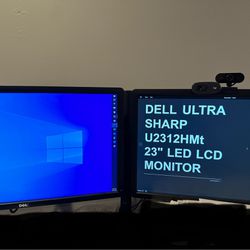 Two Dell Ultra sharp Monitors 23” And Free Logitech Ergo Keyboard And Mouse