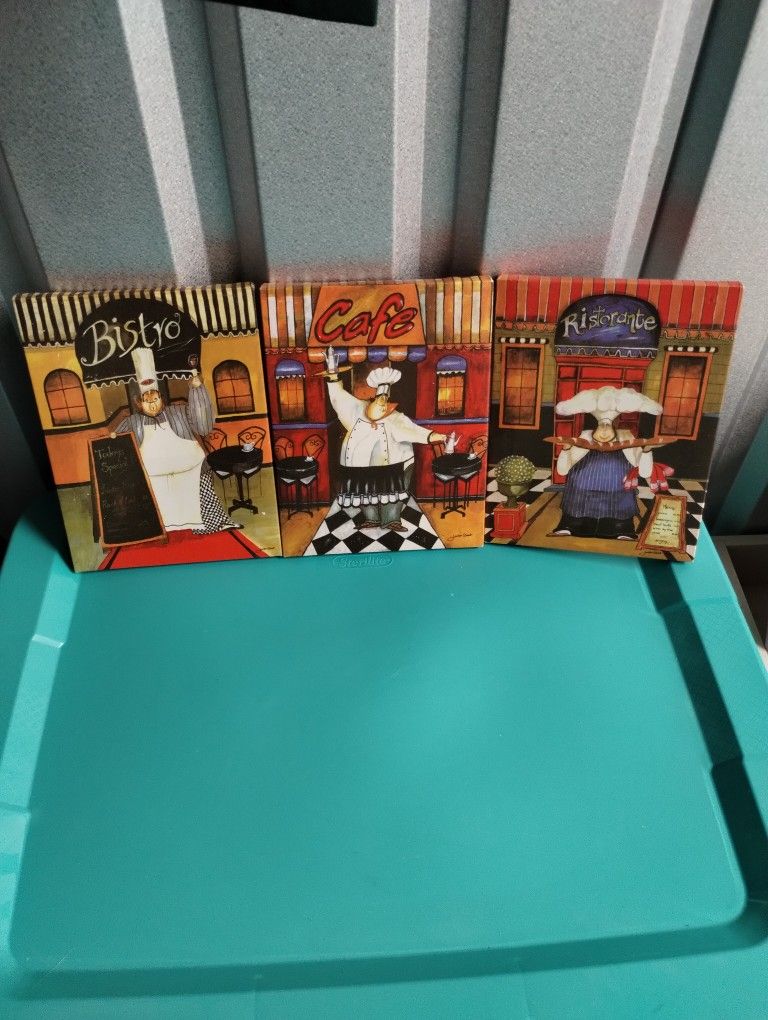 3 Quirky Italiano "Funny Chefs" Wall Decor