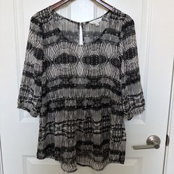NWT Charming Charlie Women's Sheer Blouse Top Size S 3/4 Sleeve Black White