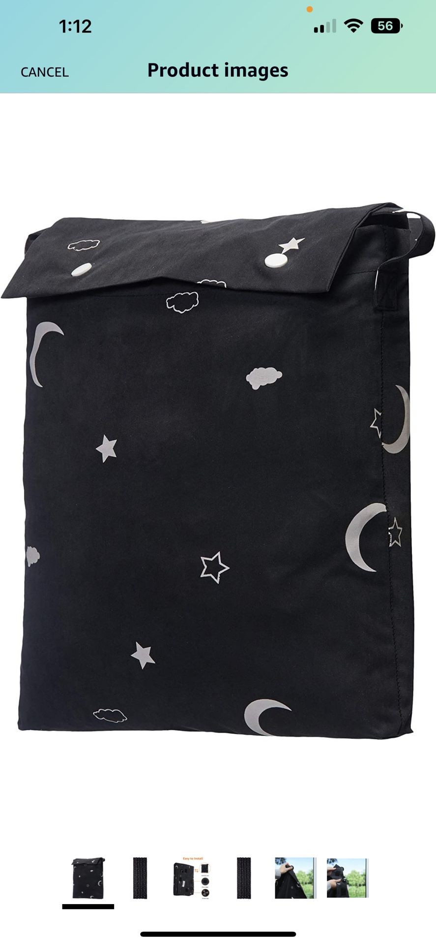 Amazon Basics Portable Window Blackout Curtain Shade with Suction Cups for Travel, Kids, and Baby Nursery - 50" x 78", Moon & Stars - 1-Pack