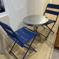 Aluminum Round Table & 2 Foldable Metal Chair 
