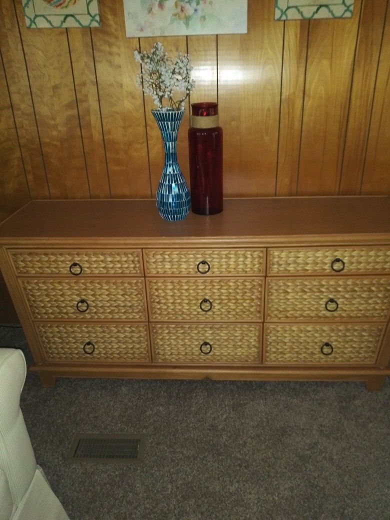 Large wood and seagrass dresser or TV cabinet