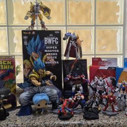 Bulk Lot of Anime & Comic Figure Collection - Dragon Ball, Gundam, Digimon, Marvel