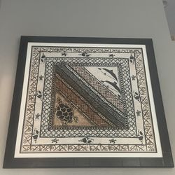 Framed Fijian Artwork On Tapa Cloth 