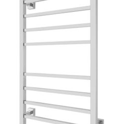 Heated Towel Rack, 10-Bar, Polished Stainless Steel, Wall-Mounted Electric Towel Warmer, Plug-in or Hardwired, Overheat Protection, 150W (Metropolitan