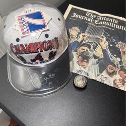 🔥Beckett Authenticated Chipper Jones ( #10 ) Singed Braves 1995 World Series Champions Hat 🔥