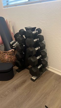 Hex Dumbbell Set with Storage Rack