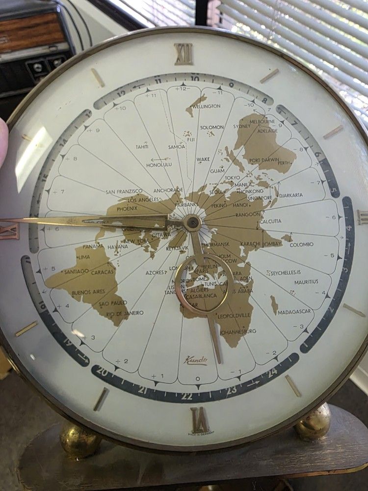 KUNDO PRODUCTS OF GERMANY MID CENTURY BRASS WORLD TIME CLOCK 1960