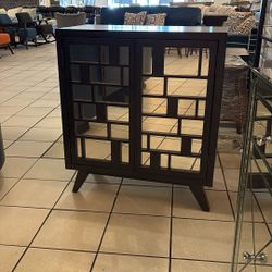 Accent Cabinet,Black Wood & Mirror 
