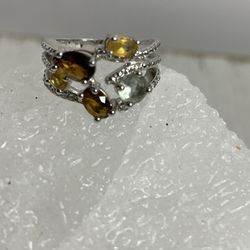 N.V.C. Silver  Multi stone  Ring  Size  5