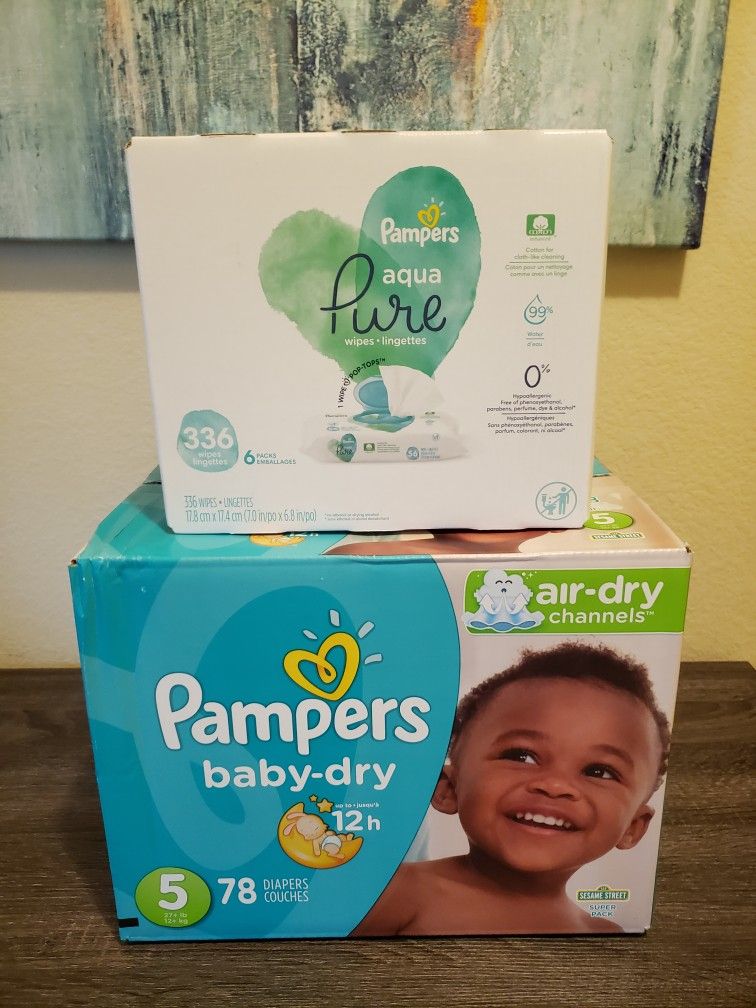 Pampers Diapers Size 5 & Pampers Baby Wipes